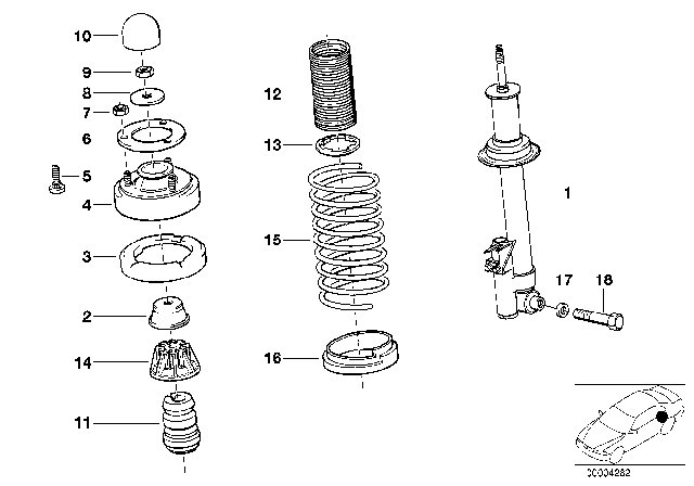 1988 BMW 735i Rear Left Spring Strut Diagram for 37122226393