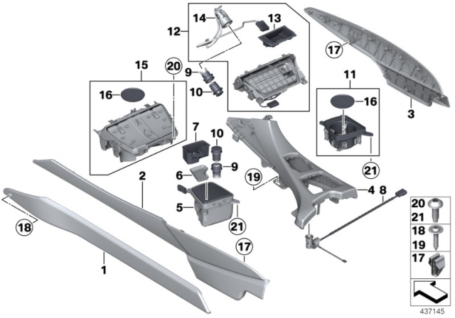 2013 BMW 650i xDrive Mounted Parts For Centre Console Diagram