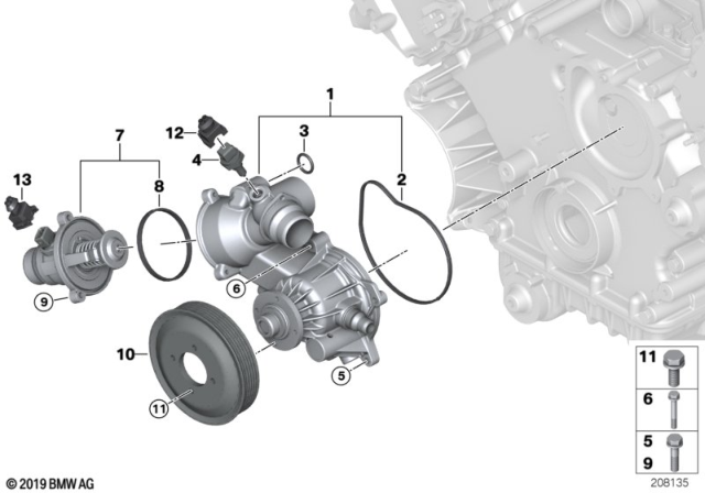 2006 BMW X5 Water Pump - Thermostat Diagram