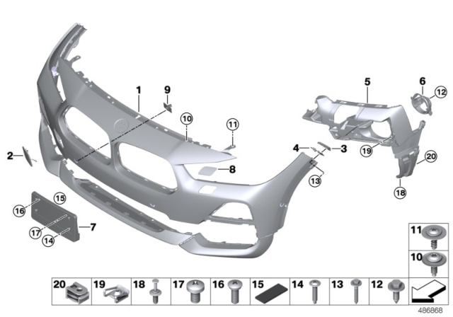 2019 BMW X2 Set, Mounting, Pdc/Pma Sensor, Front Diagram for 51117499488