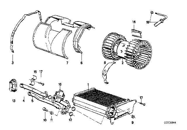 1987 BMW 325e Heater Radiator / Blower Diagram 1