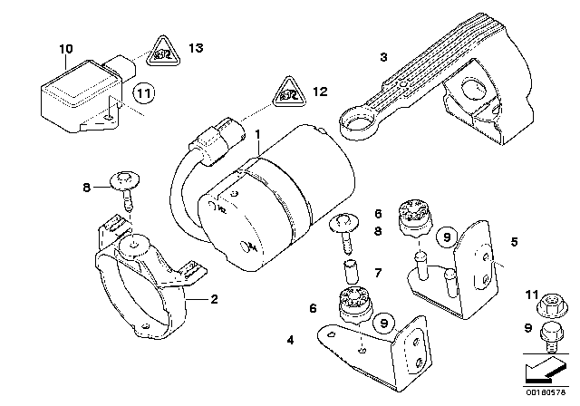 2008 BMW 750i DSC Compressor / Sensor / Mounting Parts Diagram