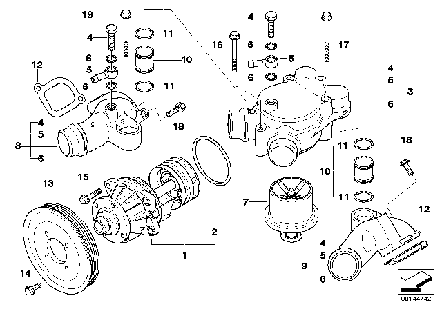 2009 BMW M6 Water Pump - Thermostat Diagram