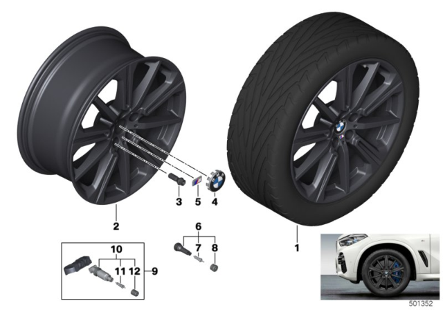 2020 BMW X6 BMW Light-Alloy Wheel M Star Spokes Diagram 1