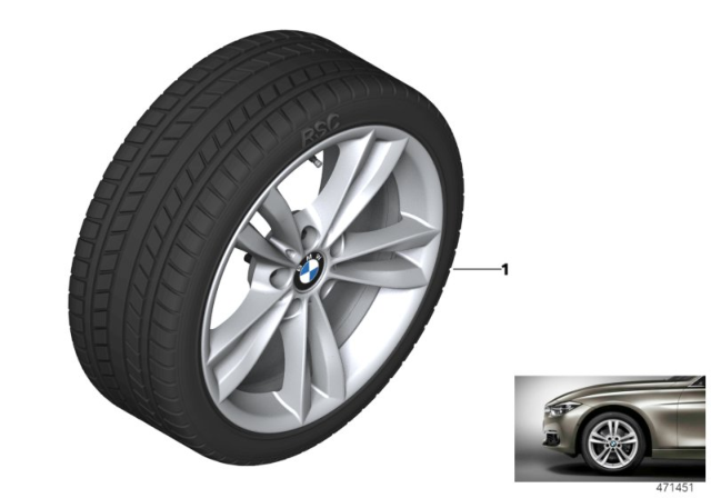 2018 BMW 320i Sedan(F30) Winter Wheel With Tire V-Spoke Diagram 3