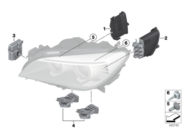 2013 BMW 740i Single Components For Headlight Diagram 1