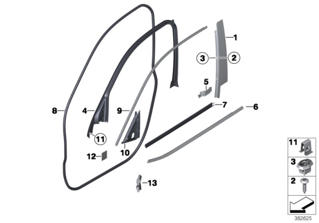 2011 BMW X3 Trims And Seals, Door Diagram 1