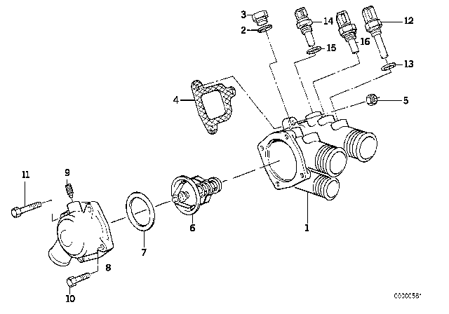 1992 BMW 535i Cooling System - Thermostat Housing Diagram