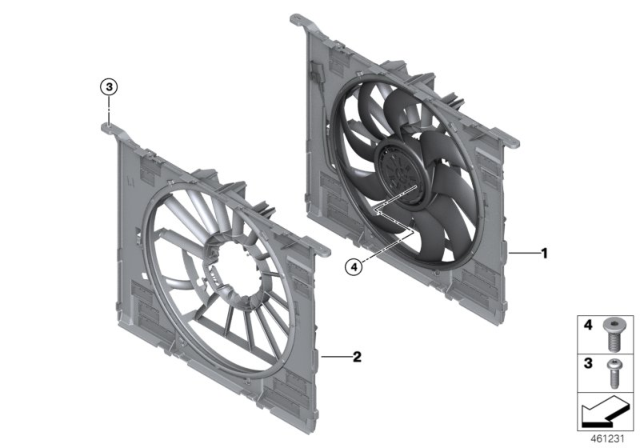 2016 BMW 740i Fan Housing, Mounting Parts Diagram