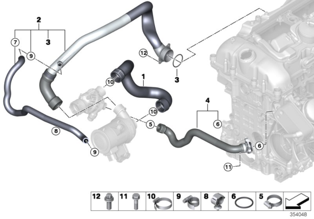 2014 BMW X5 Cooling System - Water Hoses Diagram