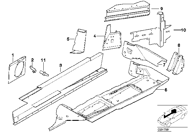 2000 BMW Z8 Single Components For Body-Side Frame Diagram