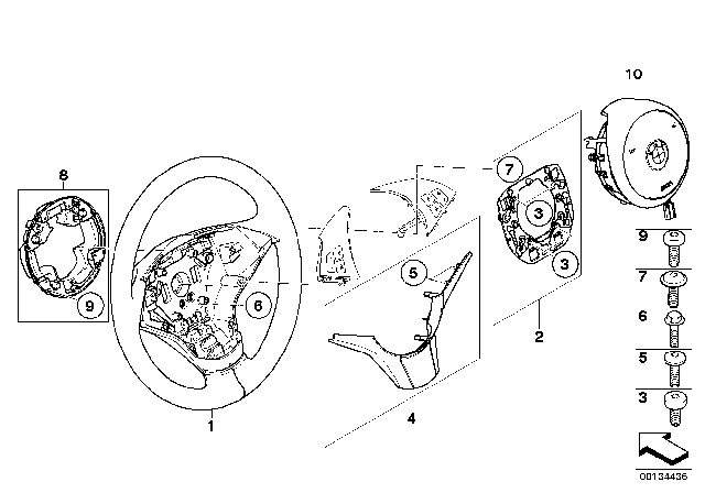 2008 BMW 535xi Steering Wheel Leather Diagram for 32346774458