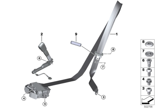 2015 BMW 435i Seat Belt REMA, Front Diagram