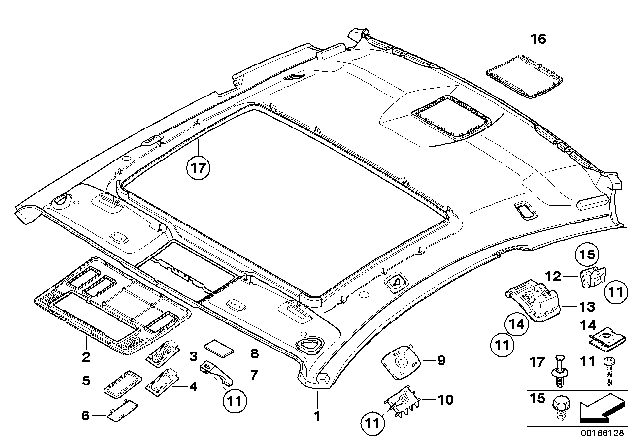 2009 BMW 650i Covering Headlining Rear Diagram for 51449132420