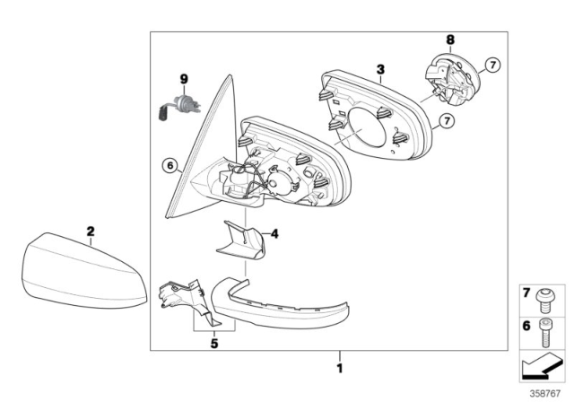 2011 BMW X6 Outside Mirror Diagram