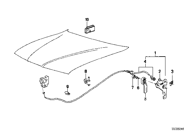 1991 BMW 735iL Engine Hood Mechanism Diagram