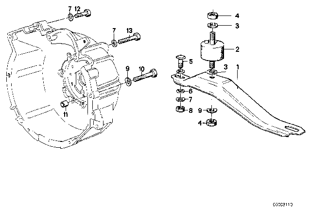 1985 BMW 318i Rubber Mounting Diagram for 23711175673