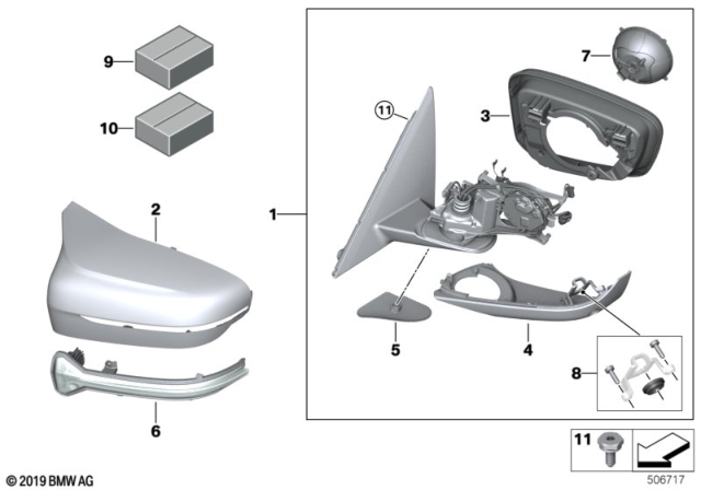 2018 BMW M5 M Extension. Mirror Without Glass, Heated, Right Diagram for 51168071174