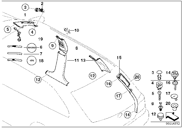 2004 BMW 325xi Cover, Column A Right Diagram for 51437902934