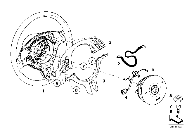 2003 BMW 530i Sport Steering Wheel Airbag - Smart MF / Decorative Cover Diagram