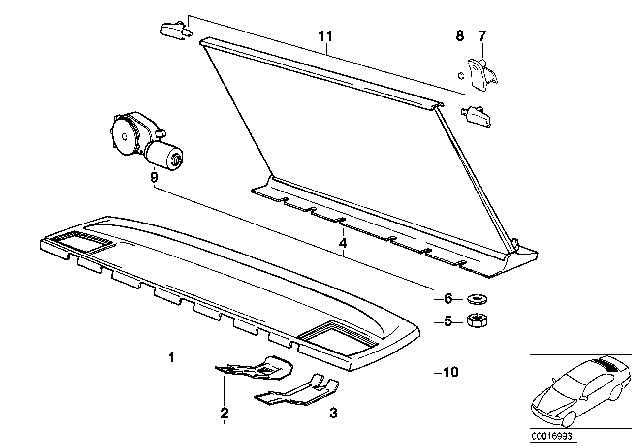 1990 BMW 535i Rear Window Shelf / Sun Blind Diagram 1