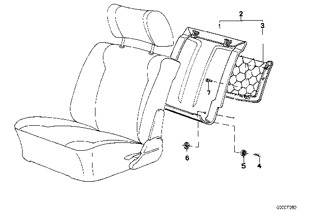 1978 BMW 530i Rear Panel / Net Storage Partition Diagram