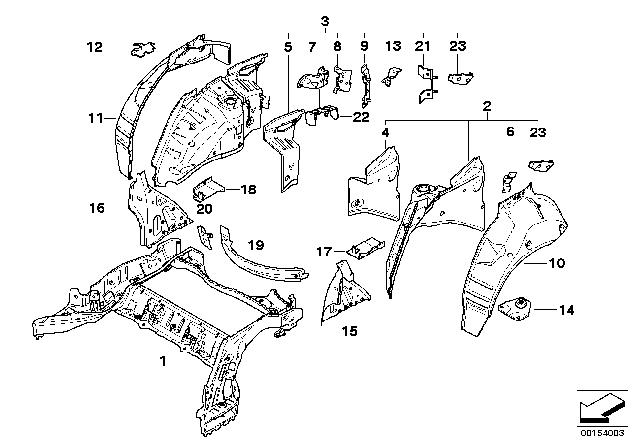 2006 BMW 530xi Wheel Arch Outer Rear Right Diagram for 41147114848