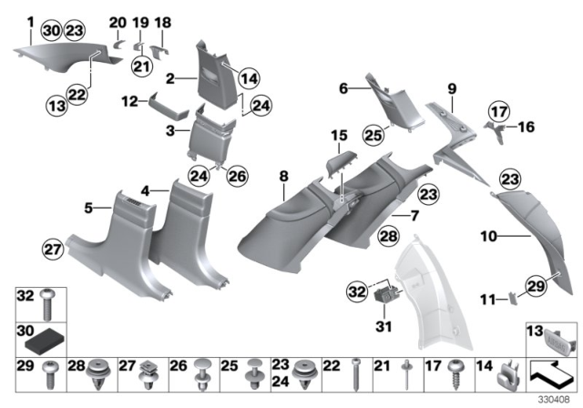 2015 BMW 535i GT xDrive Trim, B-Pillar, Leather, Bottom Left Diagram for 51437364129