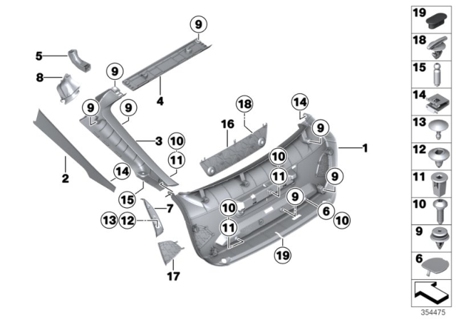 2014 BMW 328i GT xDrive Upper Trunk Lid Trim Panel Diagram for 51498059070