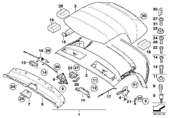2008 BMW Z4 Hinge, Right Diagram for 54317043888