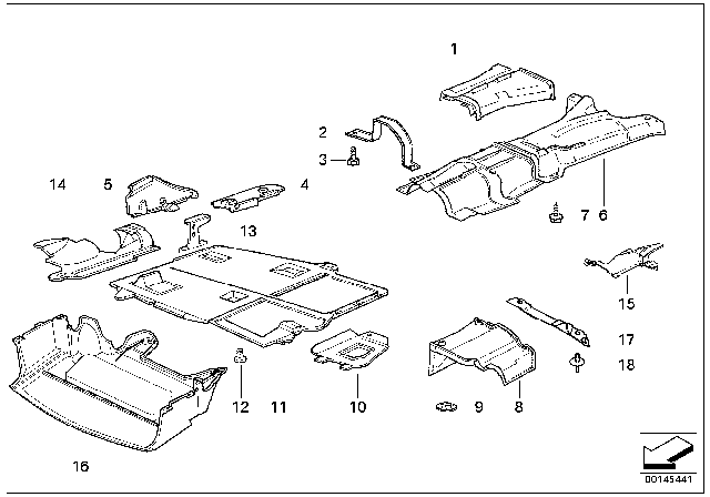 1996 BMW 318ti Tunnel Heat Resistant Plate Diagram for 51488146551