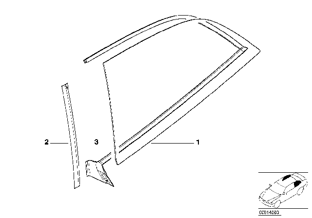 2000 BMW Z3 Side Window, Fixed Diagram