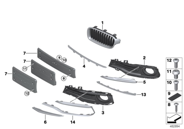 2016 BMW 330e Grille, Front, Left Diagram for 51137475967