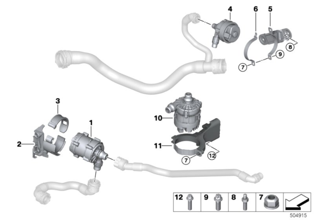 2020 BMW 530i xDrive Electric Water Pump / Mounting Diagram