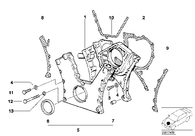 2000 BMW 750iL Lower Timing Case Diagram for 11141702168