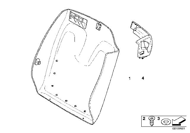 2009 BMW 328i Front Seat Backrest Frame / Rear Panel Diagram