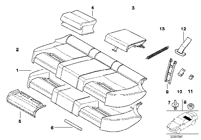 2002 BMW 525i Seat, Rear, Cushion & Cover Diagram 2