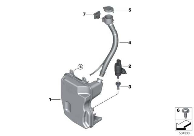 2020 BMW 228i xDrive Gran Coupe Separate Components F.Washer Fluid Reservoir Diagram