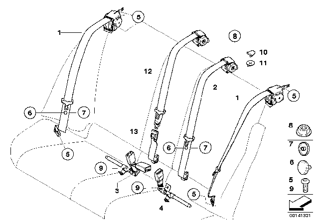 2009 BMW 328i Safety Belt Rear Diagram