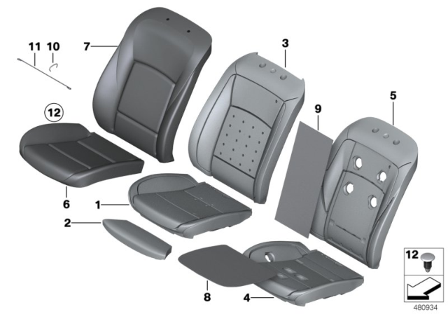 2015 BMW 535i xDrive Leather Cover For Basic Seat Diagram for 52107349811