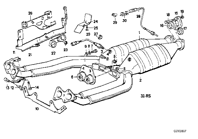 1991 BMW 750iL Exhaust System With Catalytic Converter Diagram