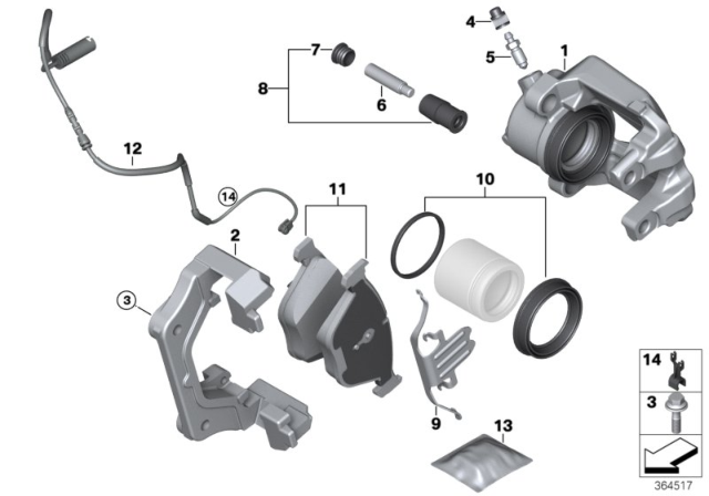 2017 BMW X4 Front Wheel Brake, Brake Pad Sensor Diagram