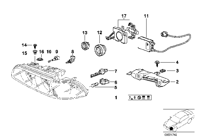 2000 BMW 528i Single Parts, Headlight Diagram 1