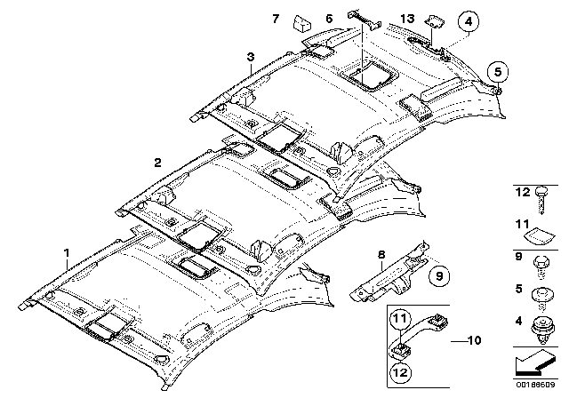 2009 BMW 135i Covering Headlining Rear Diagram for 51442996337