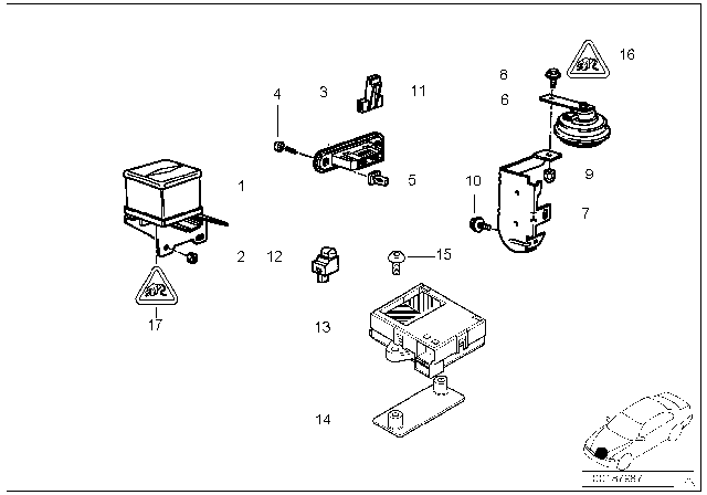 1995 BMW 750iL Alternative Power Siren Diagram for 65758383153