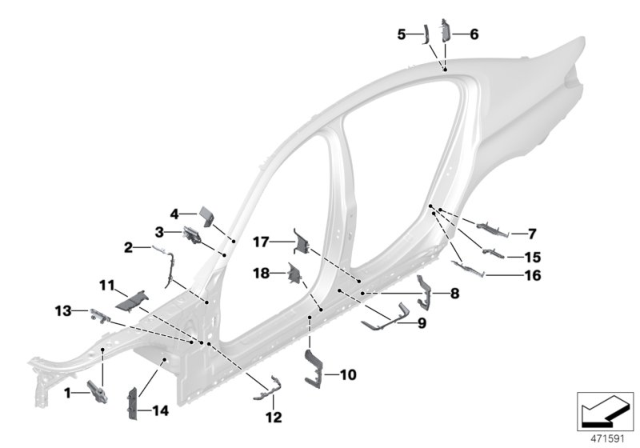 2018 BMW 540i Shaped Part A-Pillar Top Right Diagram for 41007432802