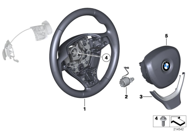 2014 BMW M5 Sport Steering Wheel, Airbag, Multifunction / Paddles Diagram
