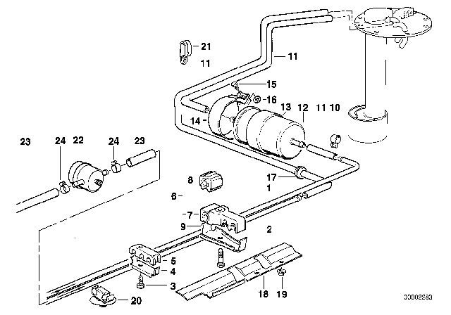 1987 BMW 735i Fuel Supply / Single Filter Diagram