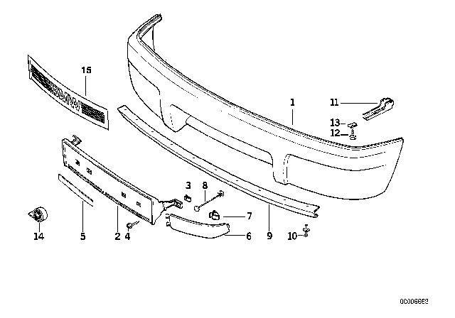 1995 BMW 850CSi Front Bumper Trim, M Technic Diagram