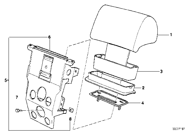 1992 BMW 735iL Mechanical Headrest Rear Diagram